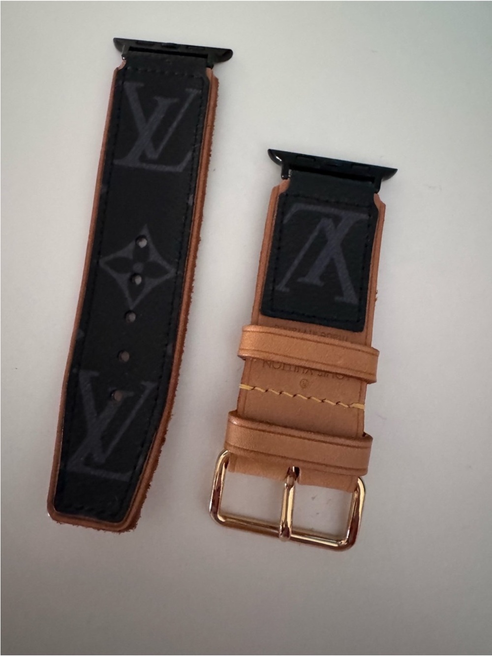 Louis Vuitton Leather Replacement Apple Watch Strap in Black and Tan